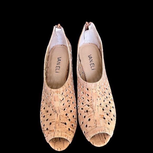 Vaneli peep toe cork pumps with perforations and stiletto heel size 6.5 - Picture 5 of 9